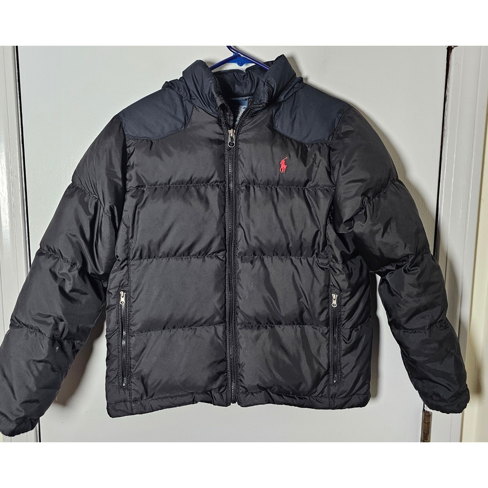 Polo Ralph Lauren Kids Black Down Insulated Jacket Hooded Coat Sz Medium 10-12